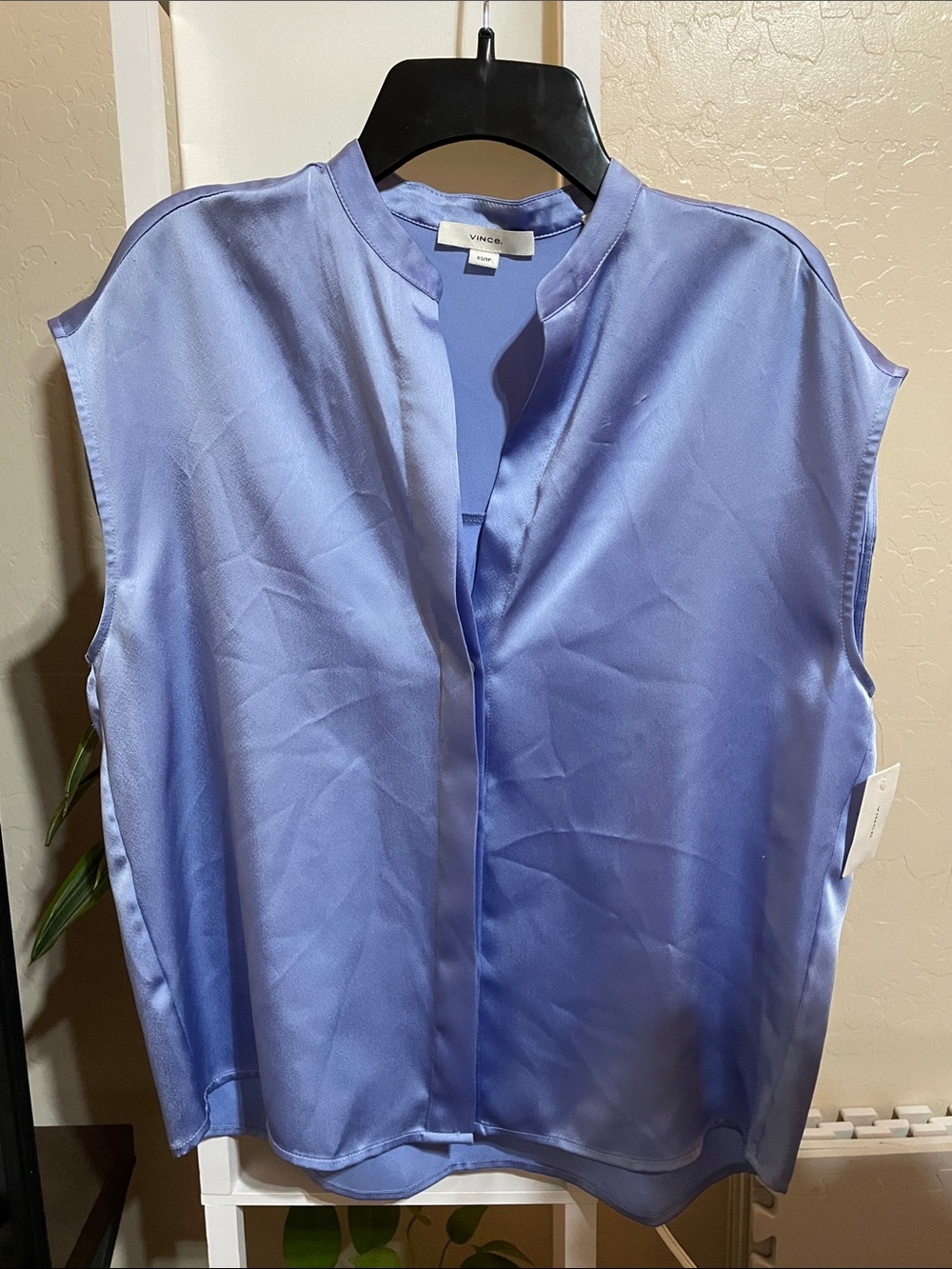 Vince Satin-Look Sleeveless Shell in Periwinkle